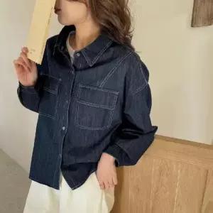 마르소 데님 가을 빈티지 여성데님셔츠 셔츠 레이어드 무지 상의 긴팔 카디건 UNO3