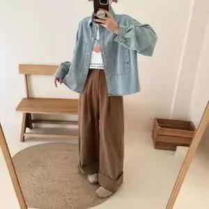 마르소 데님 빈티지 캐주얼 여성데님셔츠 솔리드 탑 무지 카디건 셔츠 포켓 UNO1