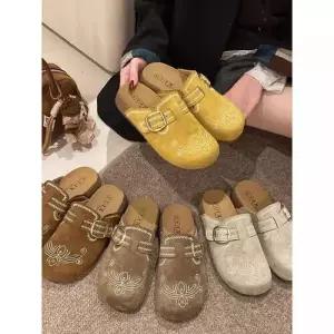 알마센 여자 빈티지 가을 키높이 플랫 통굽 슈즈 세미토 슬리퍼 ADOR3