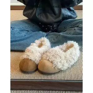 알마센 여친 빈티지 슬리퍼 슈즈 소프트 가죽 통굽 퍼 슬리면 기모 풀오버 ADOR5