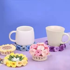 컵받침 DIY 패키지 세트 4p 수예 티코스터 뜨개실 만들기 WFJV2TM