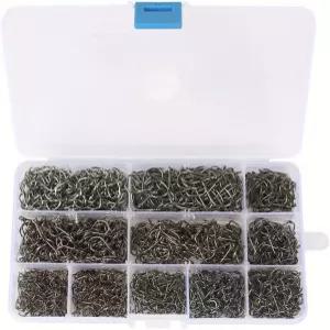 엘베스터 1600PCS 가시 낚시 바늘 구멍 10가지 크기의 미끼 홀더 고리 배스용 탄소강 강력 벌레 소금물 및