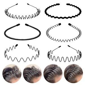 펜샤인 6PCS 메탈 헤어 밴드, 스프링 웨이브 후프 유니 블랙 헤드밴드 슬릭백 논 슬립 스포츠 여성용 헤어밴드 u2026