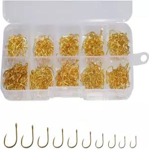 작은 낚시 바늘 500개 블랙 고탄소 10가지 크기와 플라스틱 상자 포함 금