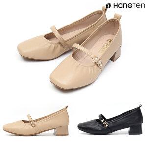 행텐 HT-750-28 여성용 진주 버클 메리제인 구두 미들힐 포인트 장식 스트랩 펌프스