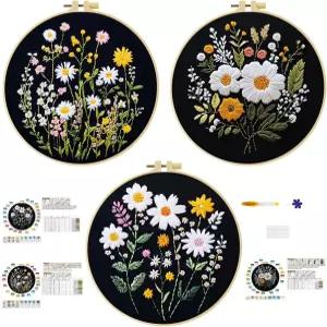 초보자용 57리라 자수 키트 후프 실 바늘이 포함된 3팩 - 스타터 크로스 스티치 용품 릴랙세이션 공예