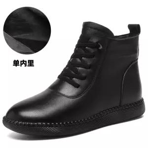 여성용 빈티지 빅사이즈 기모 앵클부츠 가죽 워커 바닥 러블리 리얼 플랫워커 신발 추동 두층소가죽 다올4