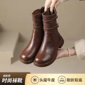 니트 빈티지 여사친 빅사이즈 통굽 러블리 부츠 슬림 기모 양말 리얼 바닥 숏 추동 신발 워커 플랫워커 가