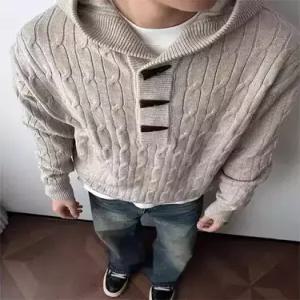 회색 니트 빈티지 가을 겨울 코트 꽈배기 남성패션 후드집업 스웨터 후드 점퍼 DL4