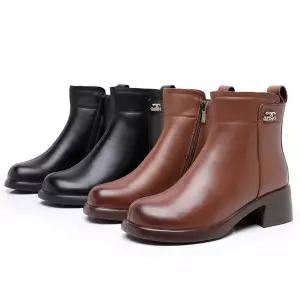 여성용 동계 워커 굽 신발 라운드 러블리 가죽 바닥 플랫워커 통 부츠 미들 빅사이즈 리얼 기모 다올4