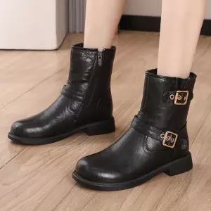 여성 빈티지 키높이 추동 페인팅 부츠 러블리 앵클부츠 단화 신발 라이더 메탈 진가죽 플랫워커 통굽 다올4