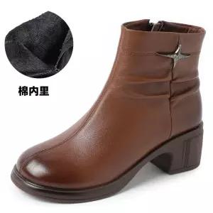 여사친 라운드 앵클 미들 러블리 추동 플랫워커 신발 면화 통굽 소가죽 가죽 워커 부츠 다올4