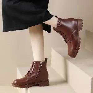 여친 빈티지 캐주얼 러블리 신발 플랫워커 진가죽 워커 추동 라운드 가보시 미들탑 레더 앵클 다올4