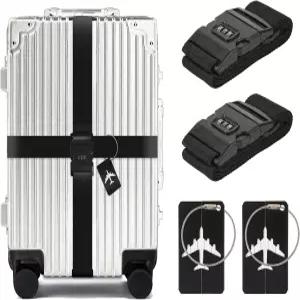 빌리오네 2 비밀번호 잠금 및 금속 태그가 있는 여행 가방용 캐리어용 스트랩 조절 가능한 벨트 20-34인치
