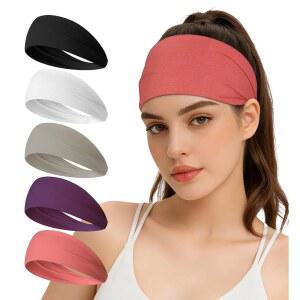 남성 및 여성용 하이루이 헤드밴드(5팩), 달리기, 운동, 요가, 사이클링, 헬스장, 부드러운 신축성 스웨트밴드 일상복용 헤어밴드를 위한 모이스처 위킹 노 u2011Slip 스포츠 헤드밴드