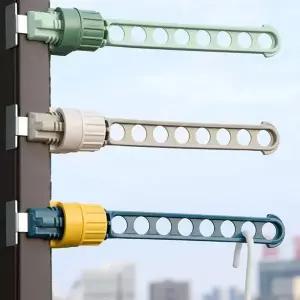 창문 설치형 사이드 후크 옷걸이 베란다 블루 컬러