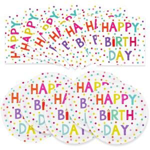 40Pc 생일 파티 용품 종이 접시와 냅킨, 컬러풀한 폴카 닷 테마 디너 접시 냅킨 장식용 일회용 식기 세트 20명의 손님에게 제공