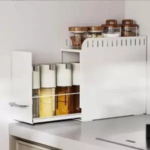 (선택 슬라이딩주방선반W01)슬라이딩 선반 W01 싱크대 주방 탕비실 양념통 정리 틈새 레일 선반 상하단수납