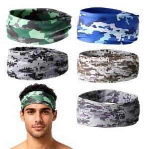 남성용 카모 스웨트밴드 5팩 스포츠 머리띠 - 달리기, 사이클링, 축구, 요가, 일상 사용을 위한 수분 흡수 운동