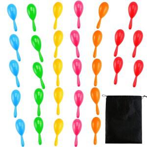 레신타 30피스 네온 마라카스 셰이커 미니 노이즈메이커 벌크 컬러풀 노이즈 메이커, 멕시코 피에스타 파티용 드로스트링 백 포함, 악기 선호, 4인치, 6가지 색상