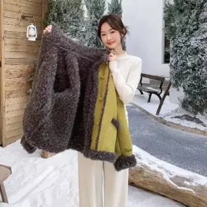 여성 퍼라이크 도톰한 보온 스웨이드 모피코트 일체형 코트 1PICK1