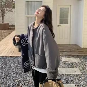 회색 여성용 양면 스웨이드 모피코트 코트 1PICK1