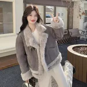 여성 그레이 울 모피코트 테이프 버클 코트 1PICK1