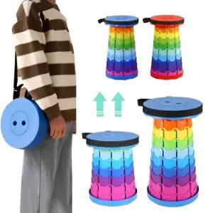 레인보우 접이식 아코디언 자바라 코끼리 폴딩 높이조절 스툴 간이 놀이동산 체어