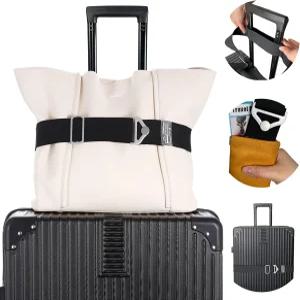 짐을 위한 SOWOPY 여행용 벨트 가방에 실을 수 있는 끈 오버핸들 조절 가능한 2-in-1 탄성 번지 필수