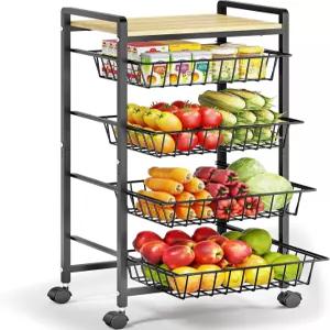 테이블탑이 있는 TOOLF 5단 주방 카트 잠금식 바퀴가 롤링 스낵 4팩 매트가 과일 채소 보관 바구니