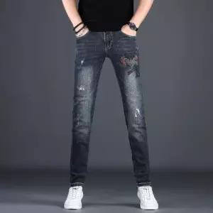 남성 바지 청 캐주얼 겨울 종아리 배기핏 자수 긴 데일리 다올4