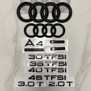 아우디 호환 A4 2013-2024 4 링 로고 ABS 블랙 직접 커버 엠블럼 자동차 후드 전면 그릴 후면 트렁크 스티