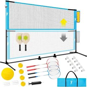 뒷마당용 키킬라이브 피클볼 배드민턴 네트 세트 조절 가능한 있는 올인원 휴대용 배구 콤보 실내 야외용