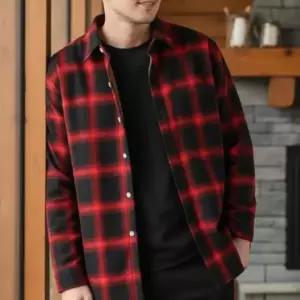 [옷자락]남성 체크 배색 기모 발열 셔츠