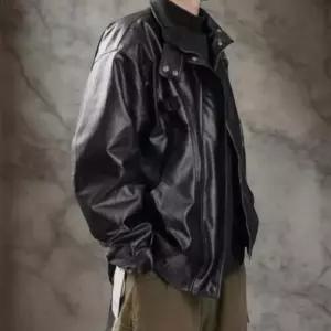 [옷자락]남성 캐주얼 광택 하이넥 레더 라이딩 자켓