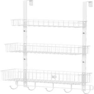 욕실 주방 사무실 흰색을 위한 문고리 선반 뒤에 있는 문 보관 정리함 5개의 후크가 바구니 행거 도어 타월