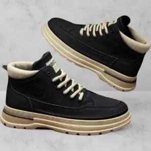 [옷자락]남성 스티치 레이스업 캐주얼 일상 중간 워커 부츠