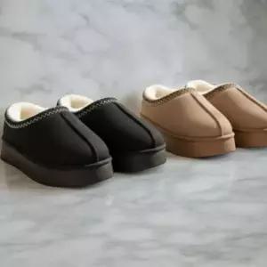 [옷자락]남녀 공용 발목 스티치 디테일 퍼 안감 슬리퍼