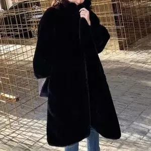 데일리코트 여성 루즈핏 페이크 밍크 퍼 롱기장 코트 겨울 포멀룩