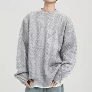 [옷자락]남성 꽈배기 패턴 케이블 짜임 라운드 니트