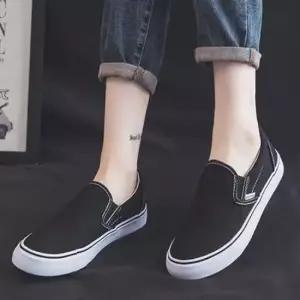 커플스니커즈 남녀공용 블랙/체크 캔버스 슬립온 스니커즈 225-270