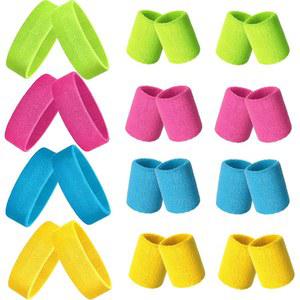 남성용 80년대 네온 스웨트밴드 24종 세트, 스포츠 헤드밴드 8종과 스웨트 손목밴드 16종 포함 엘라스틱 운동 테니스 벌크