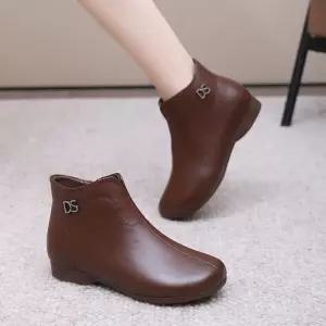 여성 가을 빈티지 라운드 플랫워커 앵클부츠 굽높이 키높이 엄마룩 진피 미들부츠 단화 원픽3
