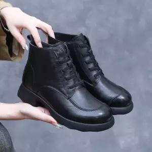 가을 여친 기모 리얼 소가죽 플랫워커 가죽 헤드업 앵클 부츠 통굽 싱글 엄마룩 원픽3