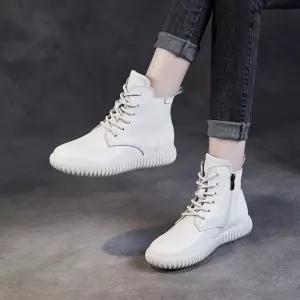 여친 베이지 가을 리얼 단화 플랫워커 플랫 레이스업 숏부츠 소프트 전소 가죽 원픽3