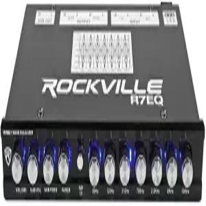 Rockville R7EQ 1/2 Din 7 밴드 카 오디오 이퀄라이저 전면/후면/서브 출력 블루 LED 노브 내장 라인