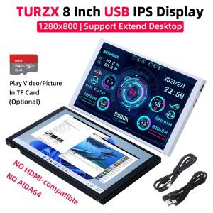 TURZX 8인치 USB 스크린 1280x800 IPS LCD 지원 확장 데스크탑 모드 자동 재생 TF 카드 CPU GPU RAM 모니터