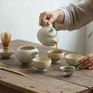 다기세트 3인용 이천도자기 전통찻잔 다도세트 유백유 찻잔세트