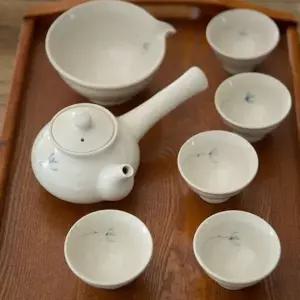 다기세트 5인 이천도자기 미색 파란꽃 전통 찻잔 다도구 선물세트