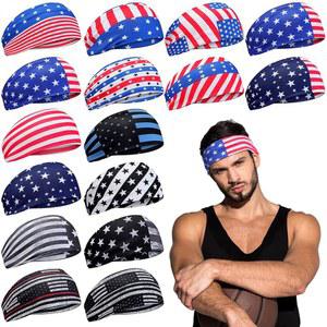 남성 패트리어티 USA 반다나 모이스처 위킹 스트레치 스웨트밴드 7월 4일 운동 러닝 요가 스포츠용 포인코어 16개 아메리칸 플래그 머리띠